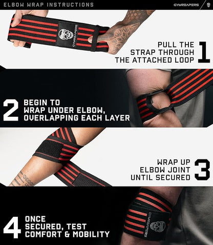 Gymreapers Weightlifting Elbow Wraps (1 Pair) - Flexible 40'' Elbow Compression Strap & Joint Support Brace - for Bench Press, Powerlifting, and Pressing