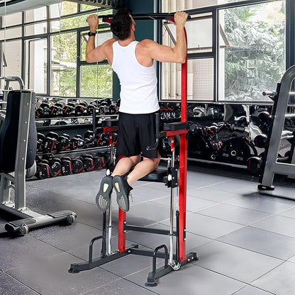 SogesGame Power Tower pull up dip station,Multi Function Adjustable Height Pull Up Bar of Assisted Pad,Strength Training Exercise Equipment with Elastic Rope for Home Gym Workout,330 Lbs