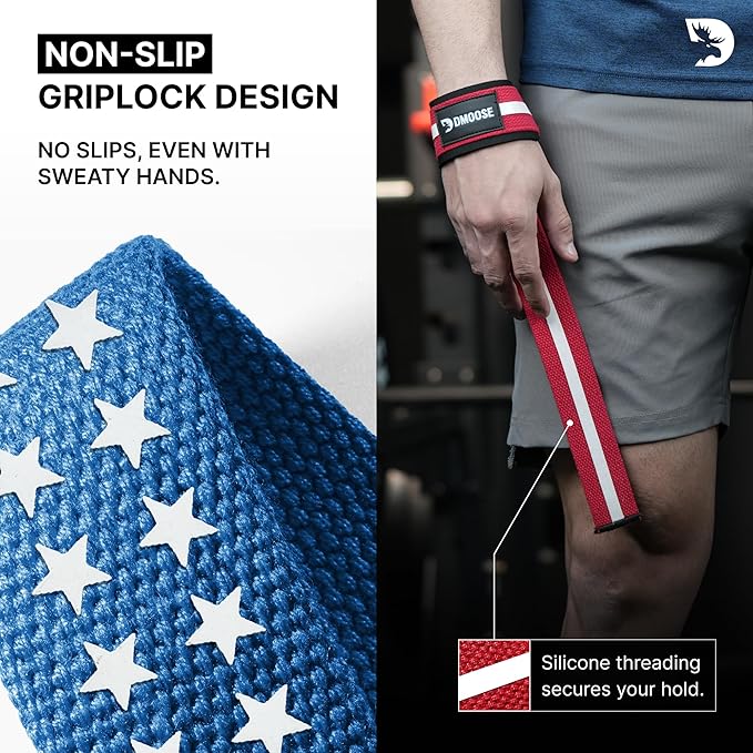 DMoose Fitness Lifting Straps 24" (Pair) - 5mm Padded Durable Wrist Straps for Weightlifting & Powerlifting - Cotton Lifting Strap with Silicone Grip for Men & Women - Deadlift Strap for Gym Workout