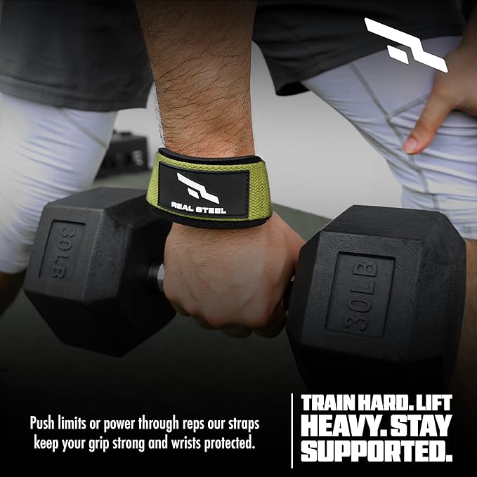Real Steel Lifting Wrist Straps for Weightlifting, Bodybuilding, Powerlifting, Strength Training, & Deadlifts - Padded Neoprene with 24 inch Cotton