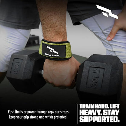 Real Steel Lifting Wrist Straps for Weightlifting, Bodybuilding, Powerlifting, Strength Training, & Deadlifts - Padded Neoprene with 24 inch Cotton