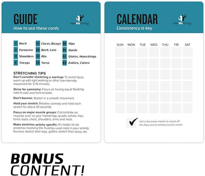NewMe Fitness Stretching Workout Cards, Instructional Fitness Deck for Women & Men, Beginner Fitness Guide to Training Exercises at Home or Gym