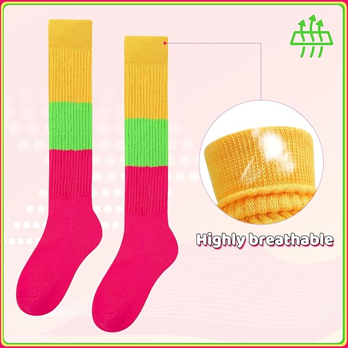 80s Neon Sweatbands Set Sports Wristband and Headband Neon Slouch Socks 80s Outfits for Women 90s Accessories