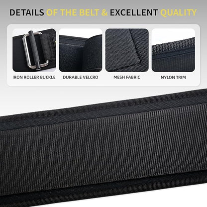 Durable Weight Lifting Belt, 4'' Wide Gym Belt for Bodybuilding, Powerlifting, Squats, Deadlift - Provides Lumbar Support & Stability for Men & Women