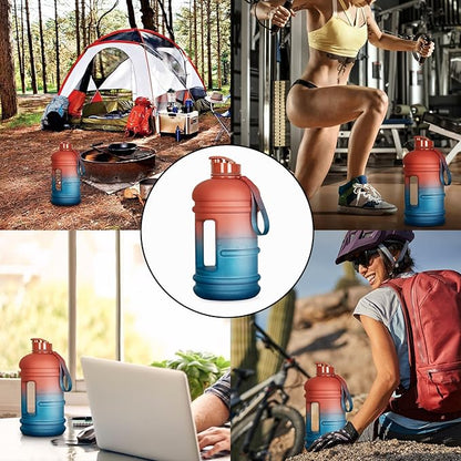TOOFEEL 2.2 Litre / 74oz Athletic Water Bottle with Frosted Handle for Camping - Bike Bottle - Water Jugs For Drinking - Reusable Water Bottles - Dawn Colored Webbing Gradient Color Water Jug