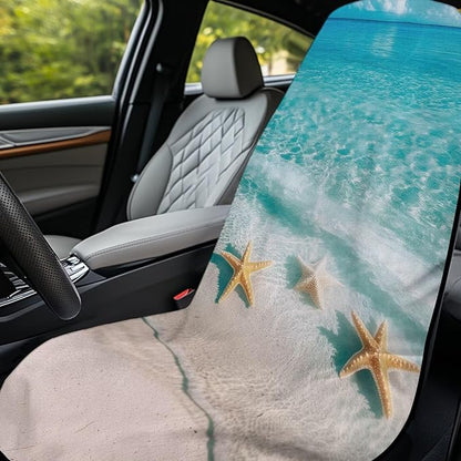 Bulopur Beach Starfish Car Seat Towel Cover After Gym Workout Beach Swimming Sweating Car Seat Cover Fits for Car SUV Sedan Truck Front Seats