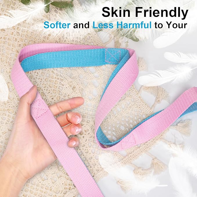 Yoga Strap for Stretching with 10 Loops Inelastic Soft Polyester Cotton Stretch Out Band for Exercise, Yoga, Pilates and Dance for Men and Women