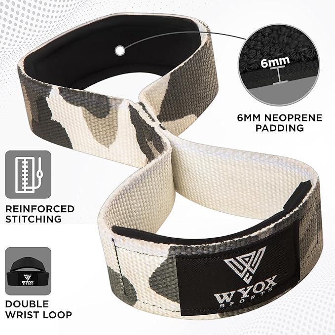 WYOX Figure 8 Weight Lifting Straps for Weightlifting Heavy Duty Deadlifting Workout Straps | Wrist Wraps Gym Equipment Gear Men Women PAIR