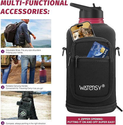 87oz Insulated Water Bottle (Cold for 48 Hrs),BPA Free&Leak Proof,1.5 Gallon Stainless Steel Water Flask,Water Jug with Straw Spout Lids for Gym,Hiking,Camping,Red Purple