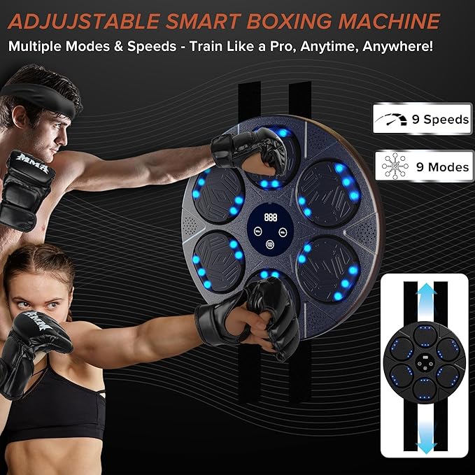Music Boxing Machine Kit Wall Mounted Smart Boxing Machine & Counter Complete Boxing Kit More Than a Standard Punching Machine for Adults & Youth Bluetooth Punching Machine for Home Boxing Training