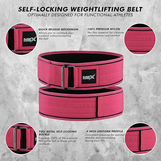 Self Locking Neoprene Gym Weight Lifting Belts for Men Women, Lumbar Support Stability, Adjustable Design, Fit Straps, Deadlifts, Training, Bodybuilding