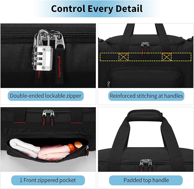 Gym Bag 22 inch Sport Duffle Bag for Men - 55L Weekender Duffel Bag for Travel 22“×12”×13“ - Black