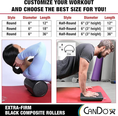 CanDo Black Composite High-Density Foam Rollers for Muscle Restoration Massage Therapy Sport Recovery and Physical Therapy 6" x 12" Round