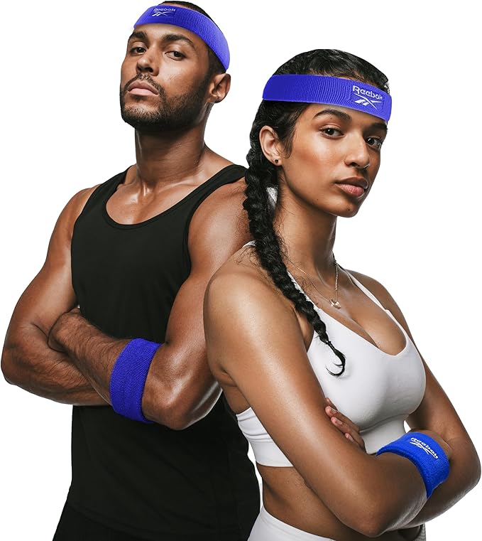 3pc Unisex Athletic Sweatband Set - 2.25in Workout Headband & 3.25in Wristbands w/Stay Dry Technology, Terry Cloth Band Moisture-Wicking Fabric | Quality Fitness Accessories for Active Comfort-Reebok