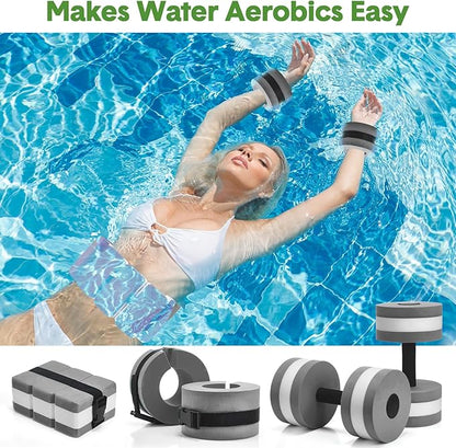 5 Pcs Pool Aquatic Exercise Set Including 2 Lightweight Water Dumbbells, 2 Ankle Swimming Weights, and Swim Belt Water Exercise Equipment for Aquatic Aerobics
