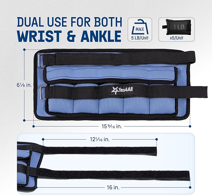 Yes4All Adjustable Wrist & Ankle Weights 3.5/5 LB Pair, Leg Weights for Women & Men, Weighted Arm Bands with Removable Sandbags for Fitness, Pilates, Walking, Strength Training - Versatile Colors