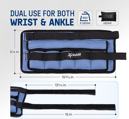 Yes4All Adjustable Wrist & Ankle Weights 3.5/5 LB Pair, Leg Weights for Women & Men, Weighted Arm Bands with Removable Sandbags for Fitness, Pilates, Walking, Strength Training - Versatile Colors