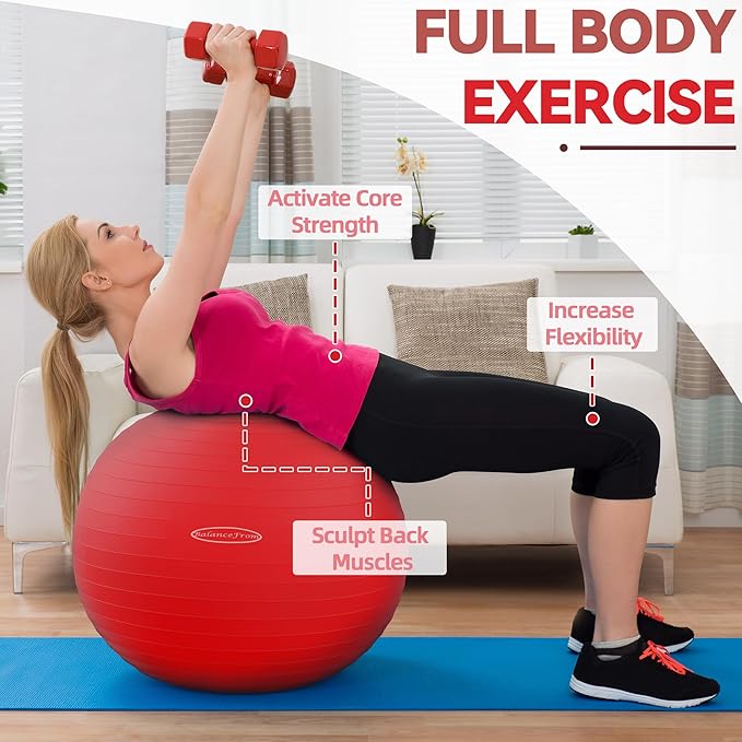 Fitvids Anti-Burst and Slip Resistant Exercise Yoga Fitness Birthing Ball with Quick Pump, 2,000-Pound Capacity, Multiple Colors and Sizes
