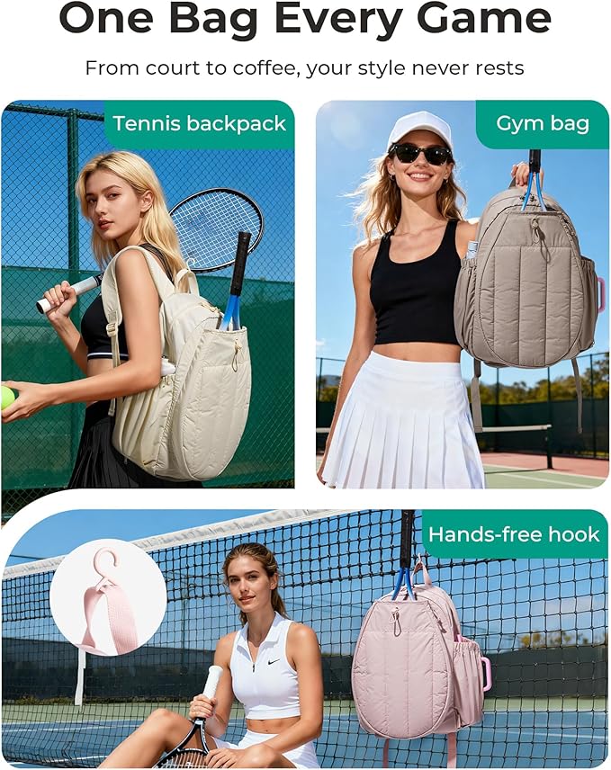 BAGSMART Tennis Gym Bag for Women, Tennis Backpack Holds 2 Rackets with Shoe Compartment, 15.6" Laptop Gym Backpacks for Court, Off-work, Everyday & Overnight Weekend