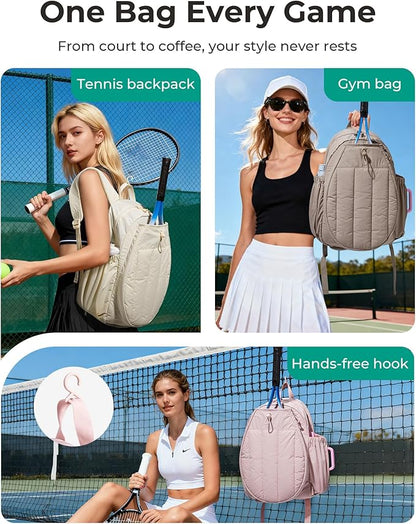 BAGSMART Tennis Gym Bag for Women, Tennis Backpack Holds 2 Rackets with Shoe Compartment, 15.6" Laptop Gym Backpacks for Court, Off-work, Everyday & Overnight Weekend