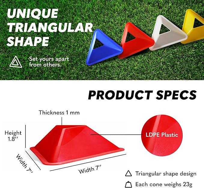 GSi Sports Training Cones for Agility Drills – Soccer & Basketball Multi-Sport Field Markers, Durable Flexible Cones in Multiple Shapes & Packs (20–80 Pack)