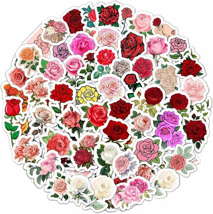 BulbaCraft Rose Stickers for Water Bottle and Laptop - Rose Party Supplies & Decorations, Waterproof Vinyl Decals, Flower and Botanical Stickers, Gifts for Women & Men