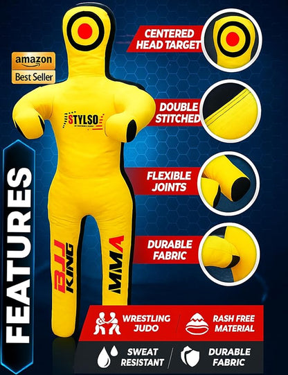 Unfilled Grappling Dummy – Adult Life Size Wrestling & BJJ Training Dummy, MMA Jiu Jitsu Judo Takedown & Throwing Practice, Heavy-Duty Triple-Stitched Canvas Submission Dummy