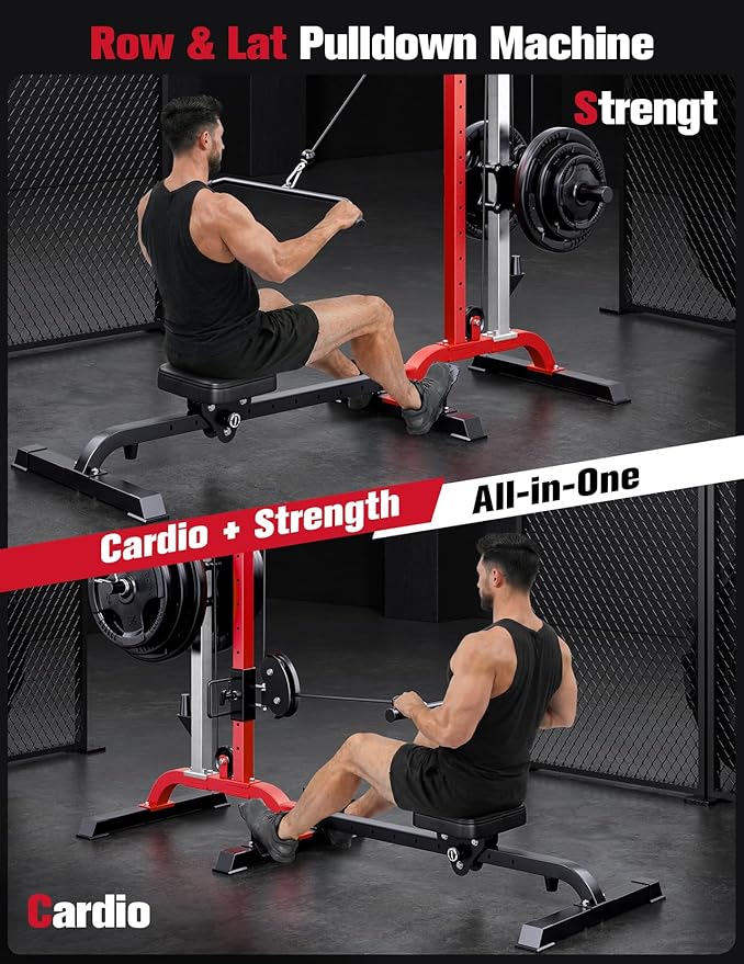 YOLEO Smooth Dual Pulley System Power Cage, 1700LBS Adjustable Cable Crossover Power Rack, Multi-Functional Squat Rack for Home Gym