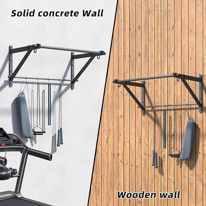 Wall Mounted Pull Up Bar, Strength Training Chin Up Bar with Hooks, Adjustable Depth Pull-up Bar with 500LBS Weight Capacity, Heavy Duty Gym Home Training
