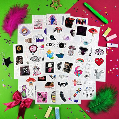 BulbaCraft 100Pcs Weirdcore Stickers, Weird Stickers for Adults, Weird Gifts, Psychedelic Decals, Trippy Decals, Weirdcore Accessories, Gifts for Women & Men