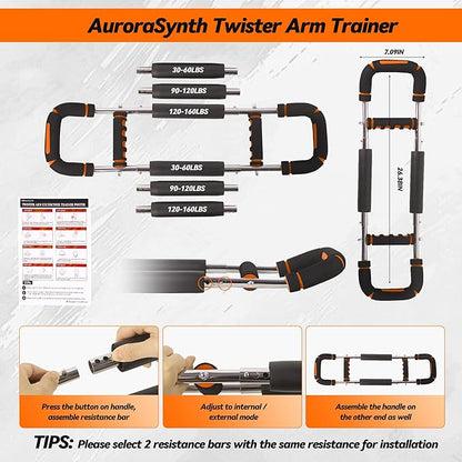 Twister Arm Trainer, Adjustable Chest Workout Equipment with 6 Resistance Levels Springs (30-160 Lbs), Arm Trainer for Men & Women, Detachable Home Gym Fitness Trainer with Anti-Slip Handles