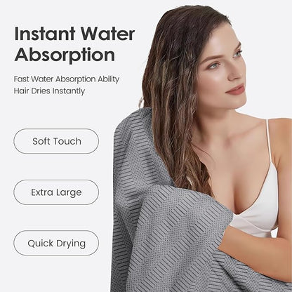 JML Bath Towels Set of 2, 30" x 60", Large Microfier Body Towel for Adult, Oversized, Soft, Super Absorbent, Fast Drying, Use for Sauna, Salon, Gym,Sport, Fitness, Yoga, Diamond Cross Grid Gray