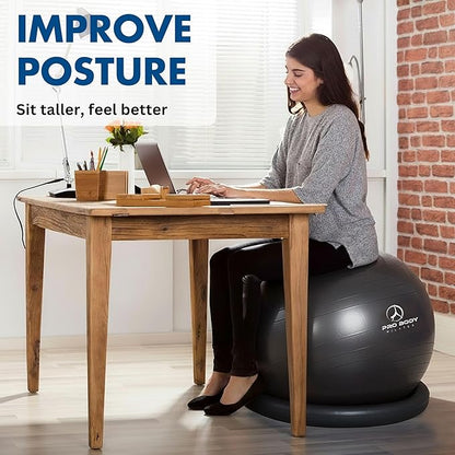 ProBody Pilates Yoga Ball Chair, Exercise Ball Chair with Base or Stand for Home Office Desk Sitting or Workout, Balance Ball & Stability Ball Seat for Back, abs