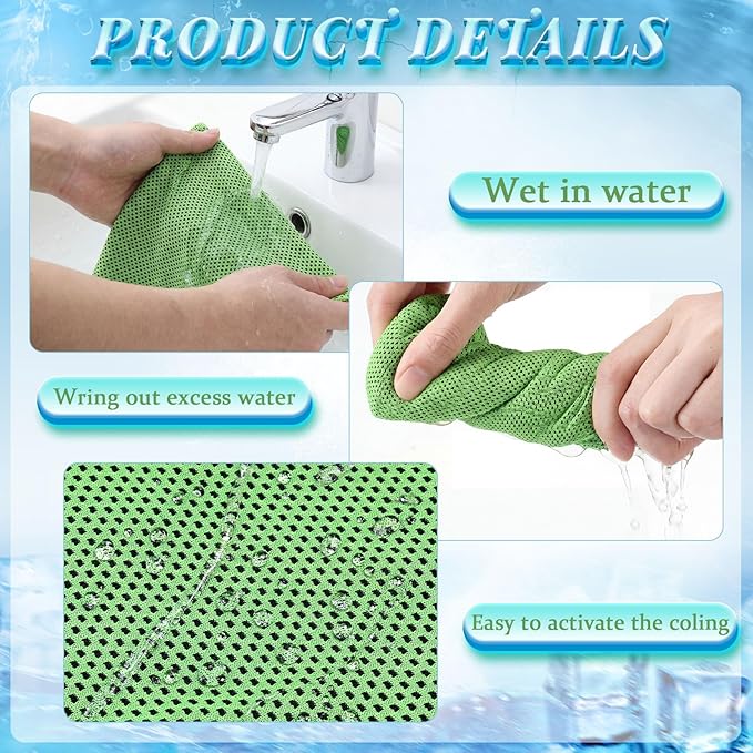 Honoson 10 Pack Cooling Towels Bulk - 47"x12" Soft Breathable Ice Towels for Neck & Face, Portable Chilly Rags Microfiber Sweat Rags for Yoga, Sports, Gym, Workout & Fitness(Green)