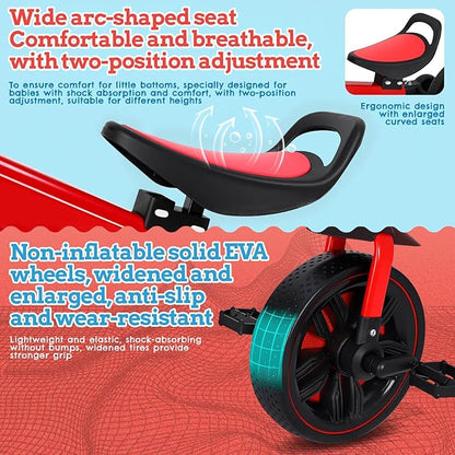 Toddler Bike, 6-in-1 Multi-Functional Kids Bicycle Convertible to Balance Bike, Trike with Training Wheels, Adjustable Saddle and All-Terrain Tires for Boys Girls Age 2-5 (Red)
