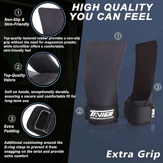 TAVIEW Wrist Straps for Weightlifting for Maximum Grip Support - Lifting Deadlift Strap & Weight Lifting Grips Gloves for Working Out Pull Up Deadlifting & Shrugs