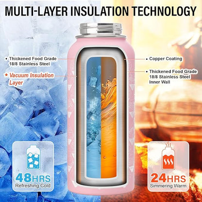 National Parks Water Bottle – 32 oz Insulated Stainless Steel Bottle with 63 Hand-Drawn Park Stickers, Carrier Bag, Strap & Gift Box – BPA-Free – Ideal for Hiking, Camping & Travel