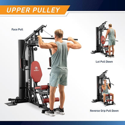 Marcy All-in-One Home Gym System with Tri-Action Press Arms, Adjustable Leg Press, and Full-Swivel Seat for Total Body Strength Training – Compact Multi-Station Workout Equipment MWM-0623