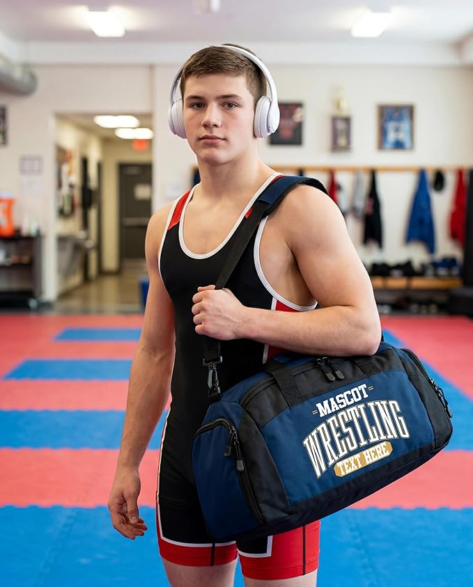 Personalized Wrestling Duffel Bag with Shoe Compartment – Custom Name Wrestling Gear Bag – Athlete Gym Bag for Boys & Girls – Team Travel Sports Duffel with Separate Shoe Pocket