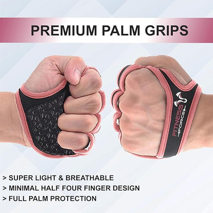 FITNESS FORCE Workout Gloves for Men & Women Partial Weight Lifting Gloves Non-Slip Gym Grip for Weight Lifting Calluses Guard Fingerless Exercise Gloves with Full Palm Protection