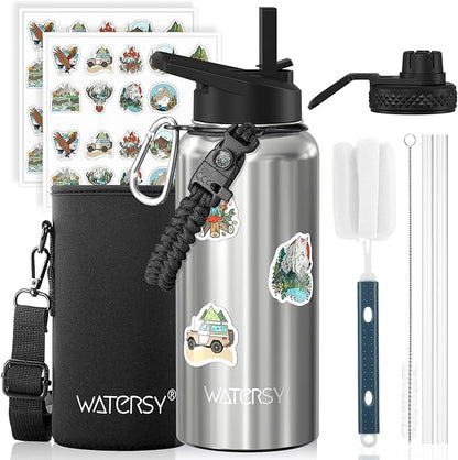32oz Insulated Water Bottle (Cold for 48 Hrs),BPA Free&Leak Proof,Stainless Steel Water Flask,Water Jug with Straw Spout Lids for Gym,Hiking,Travel,Stainless