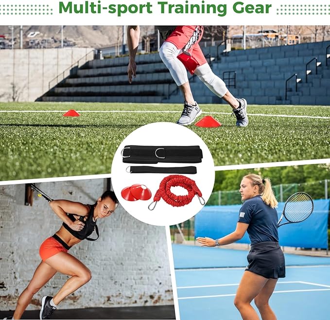 Speed Training Equipment Set, Resistance Bungee Band Multi Sport Exercise Set with Resistance Bungee Band, Waist Belt, Training Cones, and Fixing Band, Improving Speed, Stamina and Strength (A)