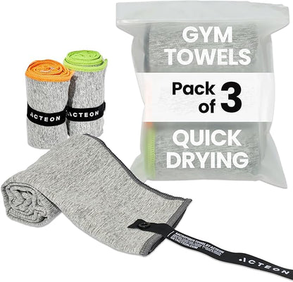 Acteon New Microfiber Quick Dry Gym Towel, Silver ION Odor-Free Mega Absorbent Fiber, Fast Drying, Men & Women Small Workout Gear for Body Sweat, Beach, Working Out, Camping, Travel Towel