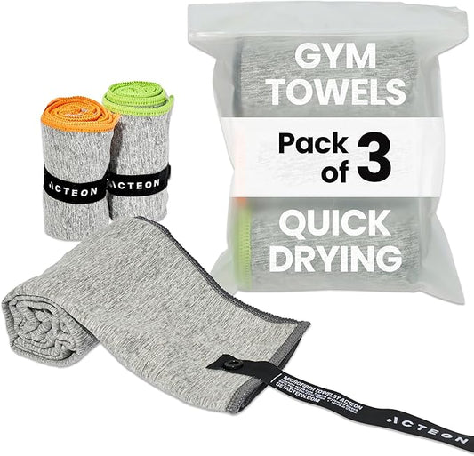 Acteon New Microfiber Quick Dry Gym Towel, Silver ION Odor-Free Mega Absorbent Fiber, Fast Drying, Men & Women Small Workout Gear for Body Sweat, Beach, Working Out, Camping, Travel Towel