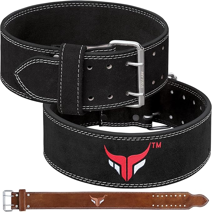 Mytra Fusion Weight Lifting Belt Double Prong Buckle Power Lifting Belt Leather Weightlifting Belt for Training Gym Workout
