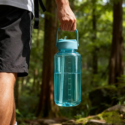 OLDLEY 32 oz Clear Water Bottle with Straw,Tritan BPA-Free, Wide Mouth, Leak Proof - for Gym, Travel, Home, School, Office (Surfer)