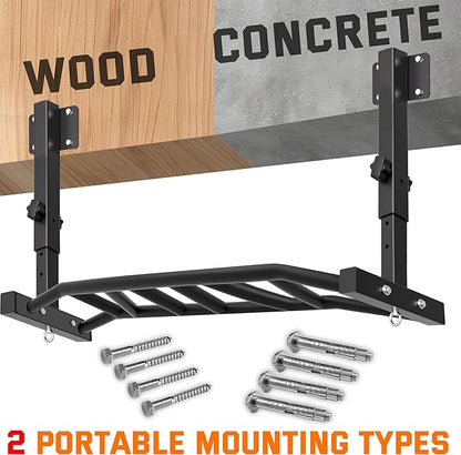 48" Joist Mounted Pull Up Bar, 600LBS Heavy Duty Multi Grip Ceiling Mount Chin Up Bar, Ceiling Beam for Home Gym/Garage/Basement with 5-Height Adjustable& Round Anchors, Easy to Install
