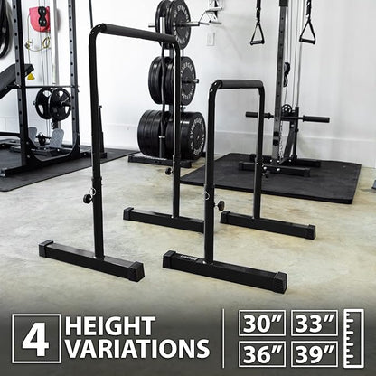 Synergee Dip Bar. Adjustable Dip Station from 30” – 39” for Dips, Inverted Pull Ups. Max capacity 400 lbs. Portable Dip Stand for Total Body Workout. Available in Yellow and Black.