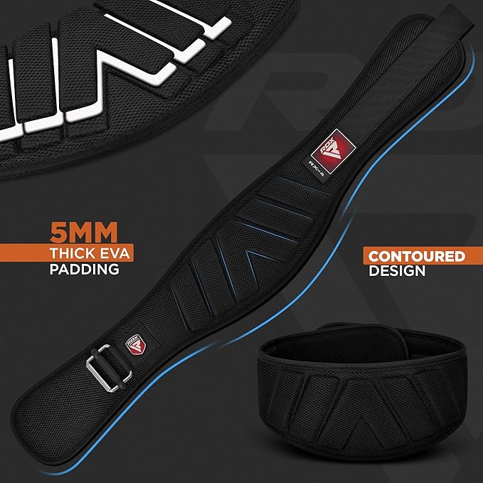 RDX Weight Lifting Belt, Curved Padded Back Lumbar Support, Fitness, Core Exercise Workout Bodybuilding Powerlifting Deadlifts Squats, Ladies Gents Men Women Home Gym Equipment