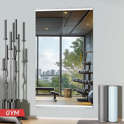 Home Gym Mirror, 55" x 17", 2PCS Large Full Body Mirror for Yoga, Silver Frameless HD Tempered Glass, Shatterproof Wall-Mounted Wall Mirrors for Home Gym, Workout, Garage, Dance Studio